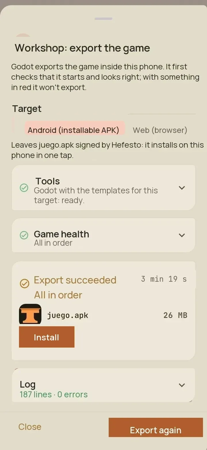 Workshop: export the game